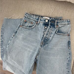 Zara Light Blue High-Rise Straight Jeans